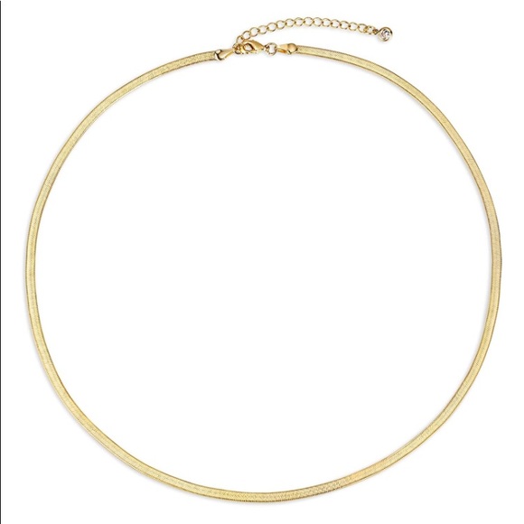 Gold Plated Flat Herringbone Snake Necklace - Picture 2 of 3